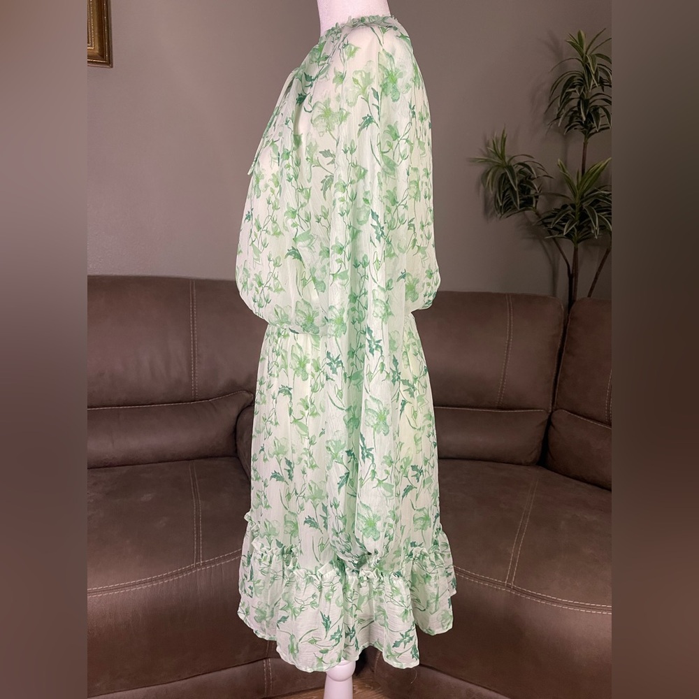Gianni Bini Green Floral Mini Dress Sz L Easter Wedding Summer Spring Vacation - Picture 4 of 14
